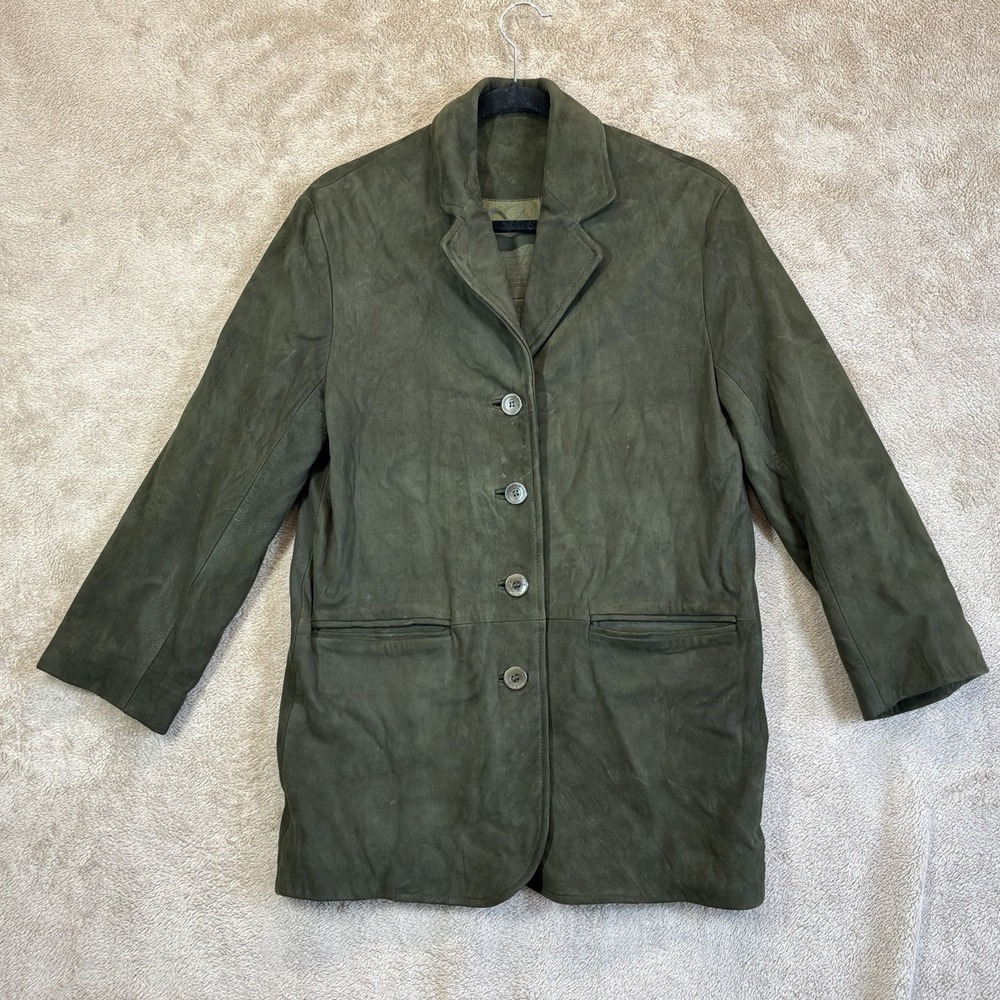 VTG Coach Women's Button Front Suede Leather Jacket Olive Green Petite